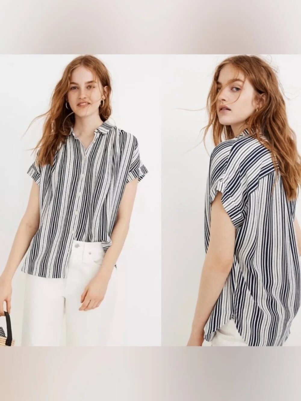 Madewell Central Drapey Navy/White Striped Button Down Shirt